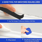 4 Pcs Caulking Tool Kit, Reusable Silicone Sealant Finishing Set with Caulk Remover, Grout Scraper, Smoothing Applicator for Kitchen Bathroom Sink Window Floor Joint Sealing, Gap Seam Repair, Home Use
