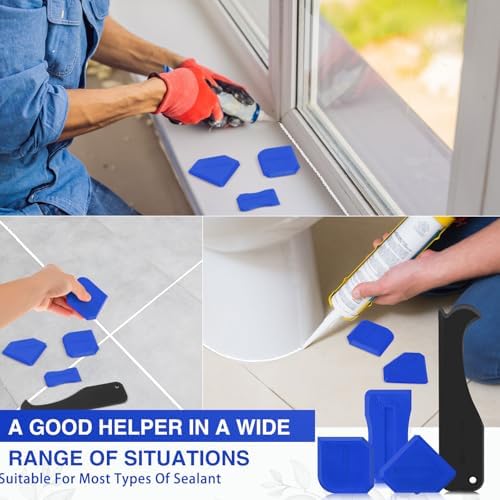 4 Pcs Caulking Tool Kit, Reusable Silicone Sealant Finishing Set with Caulk Remover, Grout Scraper, Smoothing Applicator for Kitchen Bathroom Sink Window Floor Joint Sealing, Gap Seam Repair, Home Use