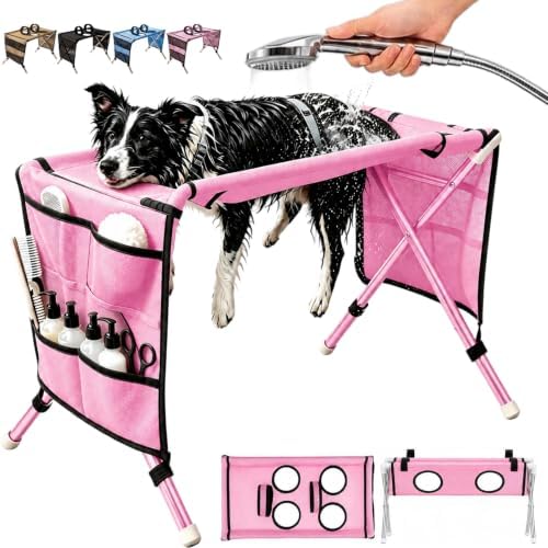 Foldable Dog Shower Hammock Stand, Pink