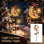 34'' Solar Christmas Lights Outdoor, Santa Snowman Garden Stake Light Waterproof Metal LED Yard Pathway Decor with Crescent Moon & Bell Lantern for Xmas Holiday Yard Patio Lawn (Snowman B)