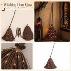 5.25FT Giant Light Up Witches Broom, Waterproof Outdoor Witch Decor & Halloween Broomstick with Warm LED Lights, Burlap Iron Pole Witch Broom Decor for Front Porch Yard