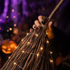 5.25FT Giant Light Up Witches Broom, Waterproof Outdoor Witch Decor & Halloween Broomstick with Warm LED Lights, Burlap Iron Pole Witch Broom Decor for Front Porch Yard