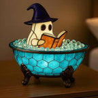 Halloween Ghost Figurine, Cute Reading Ghost Statue (7'' Bubble Bath Lamp)
