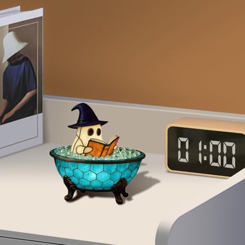 Halloween Ghost Figurine, Cute Reading Ghost Statue (7'' Bubble Bath Lamp)