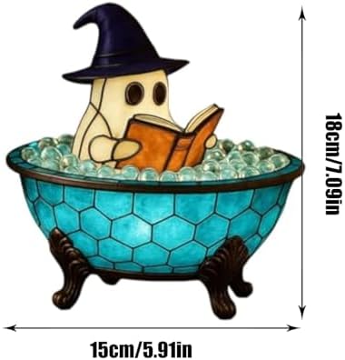 Halloween Ghost Figurine, Cute Reading Ghost Statue (7'' Bubble Bath Lamp)