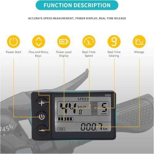 Ebike LCD Display Meter, 24V 36V 48V Speedometer, for 0.9in Handlebars