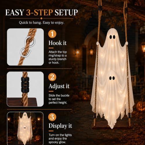 Halloween Hanging Ghost Decorations Outdoor,5 FT Large Swinging Ghost Set
