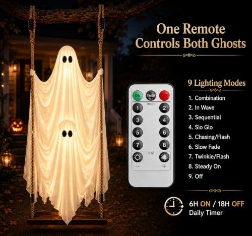 Halloween Hanging Ghost Decorations Outdoor,5 FT Large Swinging Ghost Set