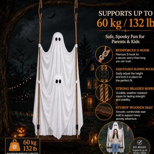 Halloween Hanging Ghost Decorations Outdoor,5 FT Large Swinging Ghost Set