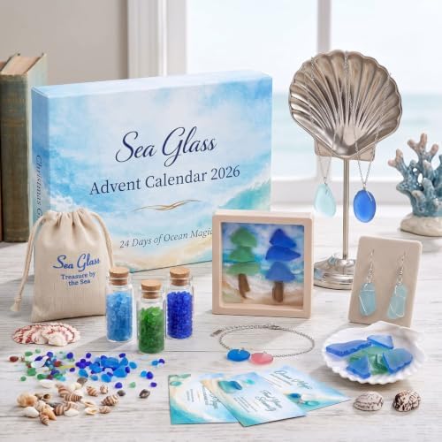 2026 Sea Glass Gnome Christmas Advent Calendar, 24 PCs 2D Flat Acrylic Gnome Christmas Tree Ornaments, Coastal Ocean Themed 24 Day Holiday Countdown Calendar, Beach Decor Gifts (Ocean Magic)