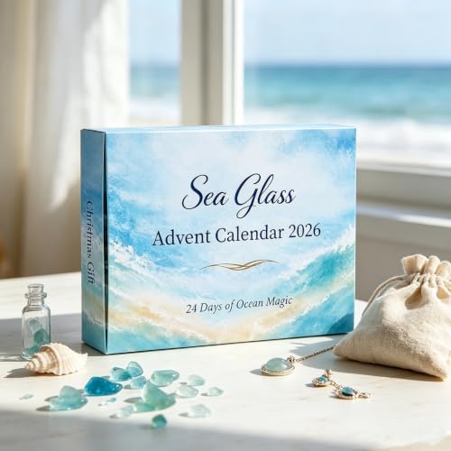 2026 Sea Glass Gnome Christmas Advent Calendar, 24 PCs 2D Flat Acrylic Gnome Christmas Tree Ornaments, Coastal Ocean Themed 24 Day Holiday Countdown Calendar, Beach Decor Gifts (Ocean Magic)