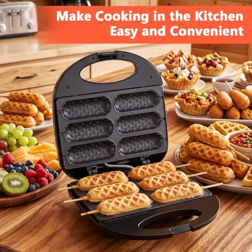 Corn Dog Waffle Maker with Non-stick Coating Plate,Make 6 Corn Dogs