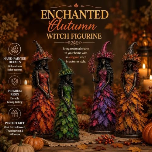 12.2'' Premium Large Resin Enchanted Autumn Witch Figurine (Single-Green)