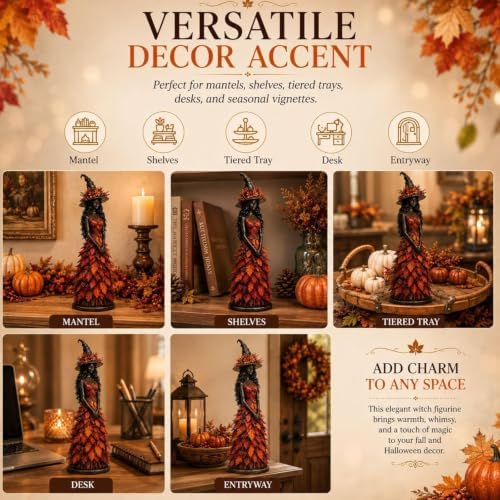 12.2'' Premium Large Resin Enchanted Autumn Witch Figurine (Single-Green)