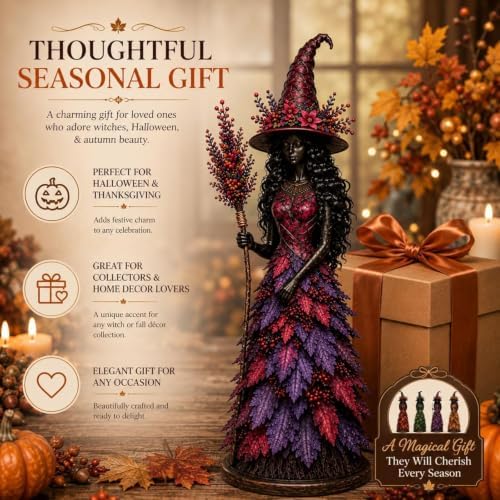 12.2'' Premium Large Resin Enchanted Autumn Witch Figurine (Single-Green)