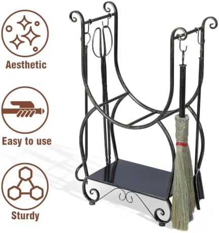 Fireplace Wood Holder with 4 Tools Set Heavy Duty Metal Log Rack