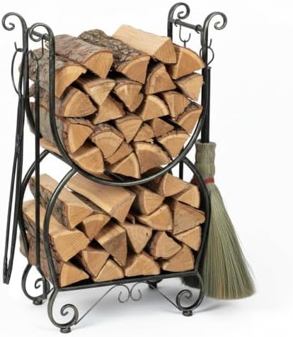 Fireplace Wood Holder with 4 Tools Set Heavy Duty Metal Log Rack