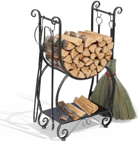 Fireplace Wood Holder with 4 Tools Set Heavy Duty Metal Log Rack