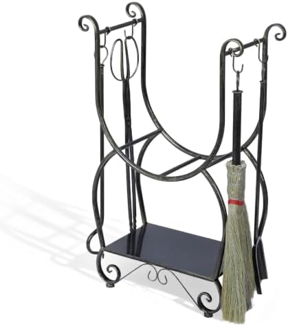 Fireplace Wood Holder with 4 Tools Set Heavy Duty Metal Log Rack