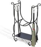 Fireplace Wood Holder with 4 Tools Set Heavy Duty Metal Log Rack