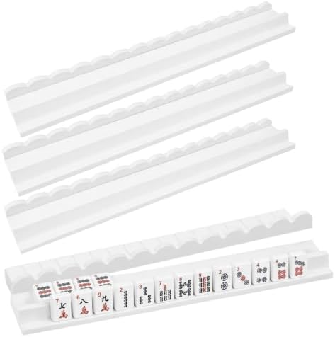 Gugxiom 4PCS 17" Wooden Scalloped Mahjong Racks with Magnetic Pushers（White）