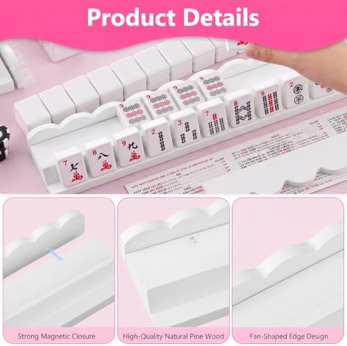 Gugxiom 4PCS 17" Wooden Scalloped Mahjong Racks with Magnetic Pushers（White）