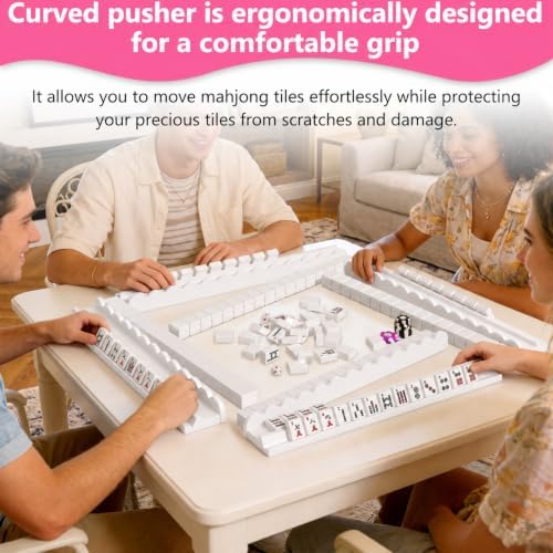 Gugxiom 4PCS 17" Wooden Scalloped Mahjong Racks with Magnetic Pushers（White）