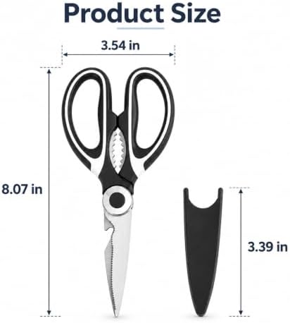 Heavy Duty Kitchen Scissors, Stainless Steel Multipurpose Kitchen Shears with Can Opener and Fish Scaler, Sharp Poultry Shears and Food Scissors for Meat, Chicken, Fish, Seafood, Vegetables and Herbs