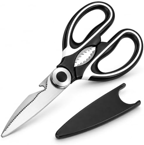 Heavy Duty Kitchen Scissors, Stainless Steel Multipurpose Kitchen Shears with Can Opener and Fish Scaler, Sharp Poultry Shears and Food Scissors for Meat, Chicken, Fish, Seafood, Vegetables and Herbs