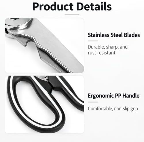 Heavy Duty Kitchen Scissors, Stainless Steel Multipurpose Kitchen Shears with Can Opener and Fish Scaler, Sharp Poultry Shears and Food Scissors for Meat, Chicken, Fish, Seafood, Vegetables and Herbs