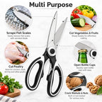 Heavy Duty Kitchen Scissors, Stainless Steel Multipurpose Kitchen Shears with Can Opener and Fish Scaler, Sharp Poultry Shears and Food Scissors for Meat, Chicken, Fish, Seafood, Vegetables and Herbs