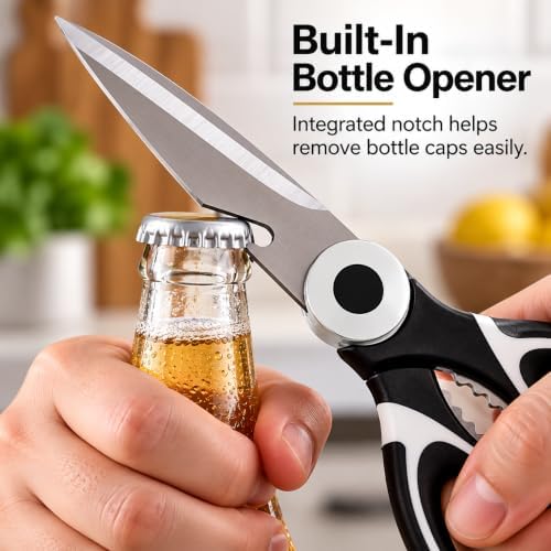 Heavy Duty Kitchen Scissors, Stainless Steel Multipurpose Kitchen Shears with Can Opener and Fish Scaler, Sharp Poultry Shears and Food Scissors for Meat, Chicken, Fish, Seafood, Vegetables and Herbs