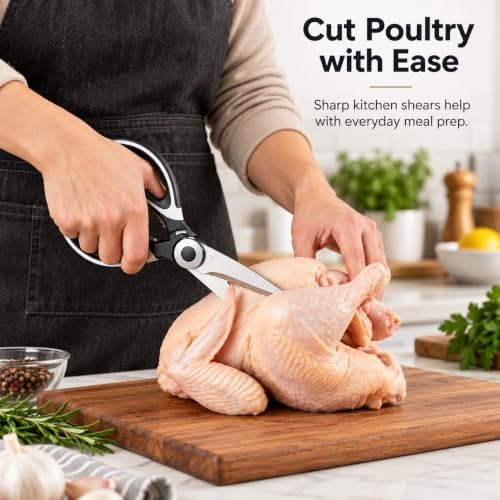 Heavy Duty Kitchen Scissors, Stainless Steel Multipurpose Kitchen Shears with Can Opener and Fish Scaler, Sharp Poultry Shears and Food Scissors for Meat, Chicken, Fish, Seafood, Vegetables and Herbs