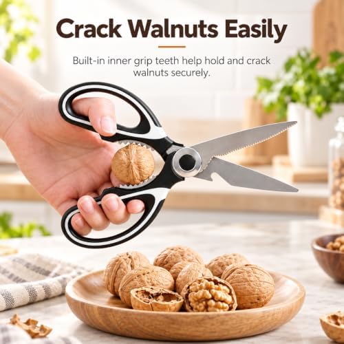 Heavy Duty Kitchen Scissors, Stainless Steel Multipurpose Kitchen Shears with Can Opener and Fish Scaler, Sharp Poultry Shears and Food Scissors for Meat, Chicken, Fish, Seafood, Vegetables and Herbs