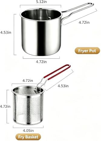 1.2L Deep Fryer Pot with Basket Tong & Lid, Made of 304 Stainless Steel