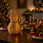 Handwoven Natural Rattan Snowman Figurine & Wicker Candle Holder (12in A)