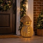Handwoven Natural Rattan Snowman Figurine & Wicker Candle Holder (12in A)