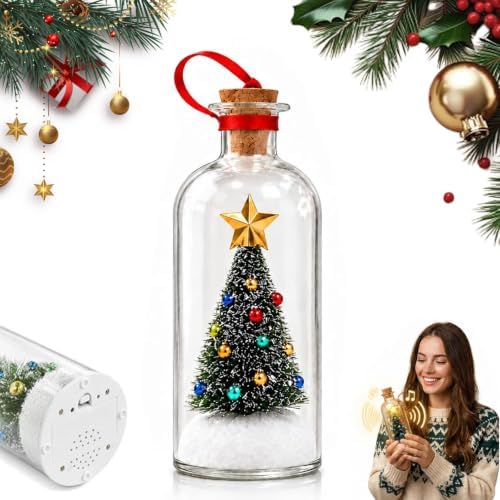 Christmas Tree Message in a Bottle,Recordable Glass Voice Keepsake Ornament