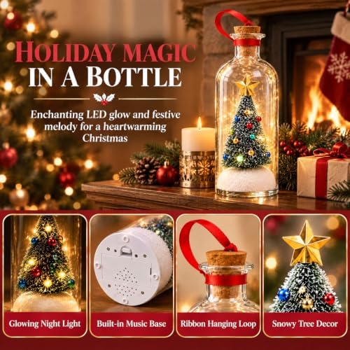 Christmas Tree Message in a Bottle,Recordable Glass Voice Keepsake Ornament