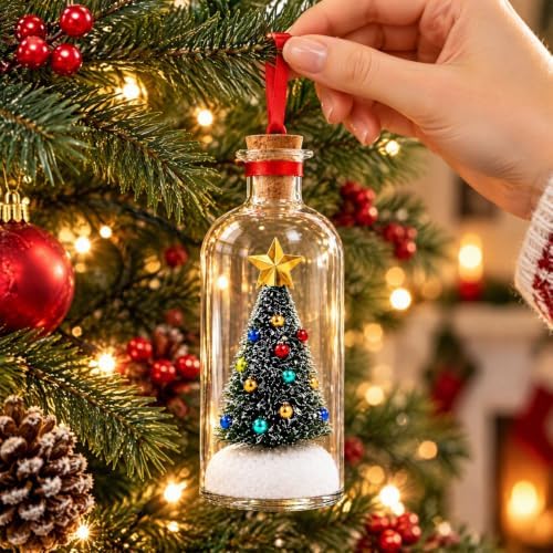 Christmas Tree Message in a Bottle,Recordable Glass Voice Keepsake Ornament