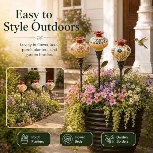 Rustproof Vintage Ceramic Hummingbird Feeder Garden Stake