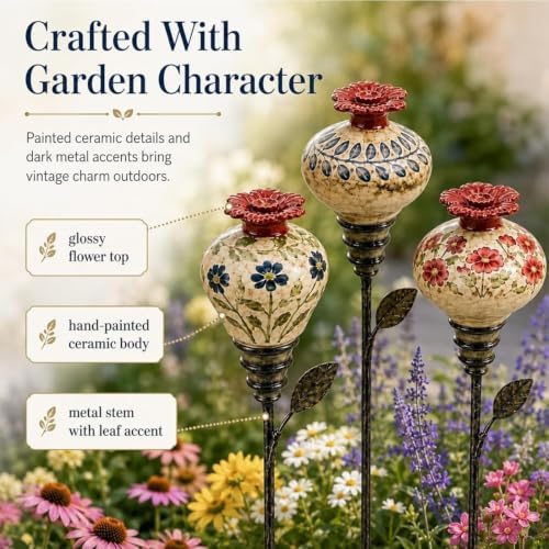 Rustproof Vintage Ceramic Hummingbird Feeder Garden Stake