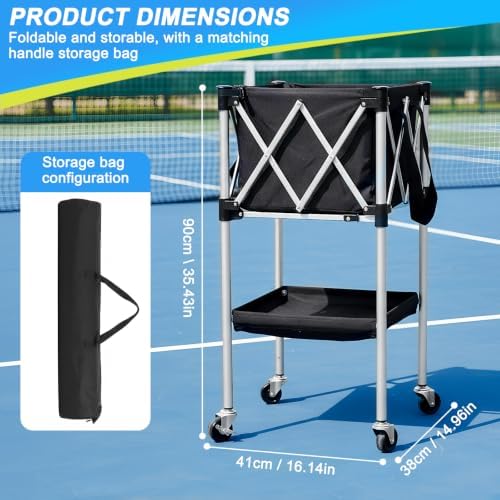 Portable Pickleball Baseball Hopper Basket Foldable Tennis &