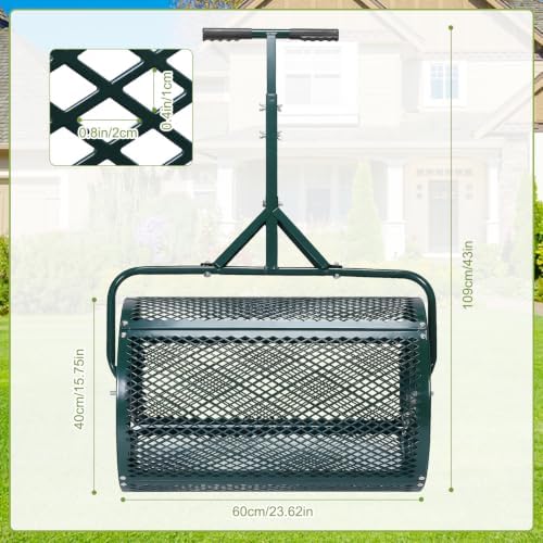 Generic 23.6 Inch Compost Spreader Heavy Duty Iron Mesh Basket for Lawn