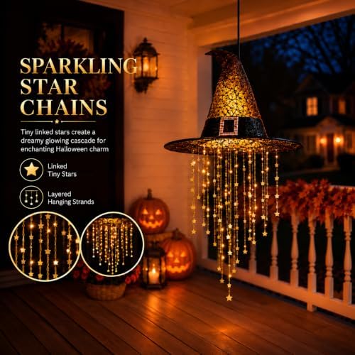 Hanging Witch Hats with Lights, Glowing Halloween Witch Hat with Cascading