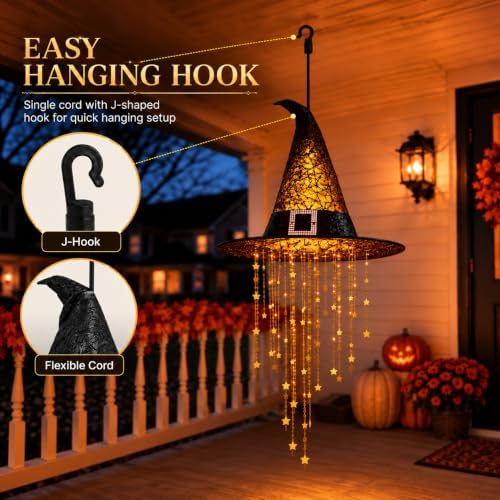 Hanging Witch Hats with Lights, Glowing Halloween Witch Hat with Cascading