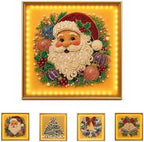 DIY Christmas Pearl Diamond Painting Art Kit with Frame & Light, Christmas Pearl Beads Art Craft for Adults Beginners, Gemstone Diamond Dots Beads Painting for Home Wall Decor (Santa, 12in)