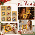 DIY Christmas Pearl Diamond Painting Art Kit with Frame & Light, Christmas Pearl Beads Art Craft for Adults Beginners, Gemstone Diamond Dots Beads Painting for Home Wall Decor (Santa, 12in)