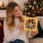 DIY Christmas Pearl Diamond Painting Art Kit with Frame & Light, Christmas Pearl Beads Art Craft for Adults Beginners, Gemstone Diamond Dots Beads Painting for Home Wall Decor (Santa, 12in)