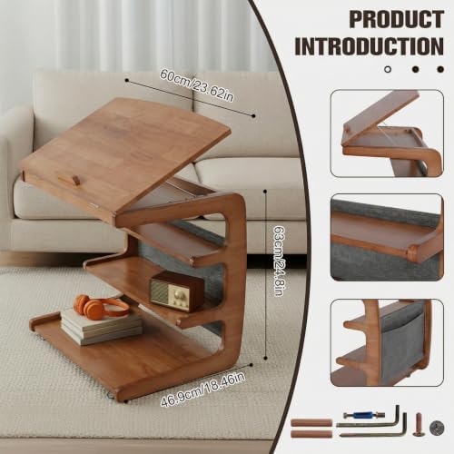 C-Shaped End Table with Wheels Movable 360° TV Tray